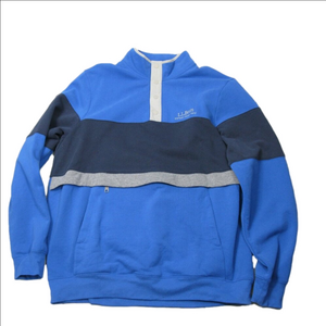 L.L. Bean Blue/Black Partial Snap Oversized Pull Over Sweatshirt Size XL Tall